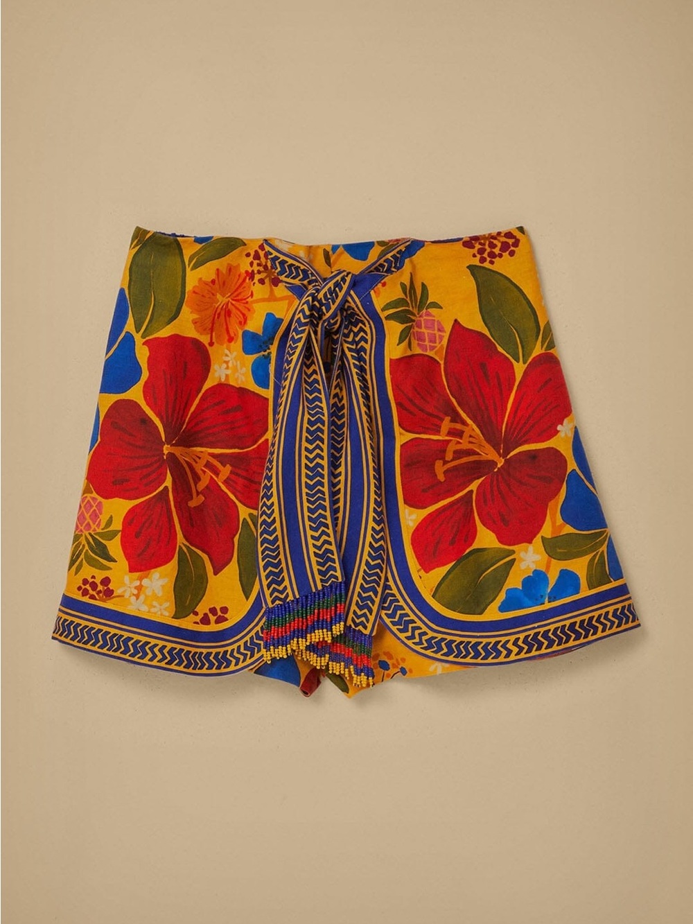 Farm Rio Linen Blend Yellow Floral Yard Shorts size XL